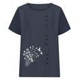 thumbnail image 4 of Gamivast Linen Tops for Women Casual Dressy Short Sleeve Floral Print Side Button Shirts Relaxed Fitting Crew Neck Blouses Summer Boho outfits, 4 of 5