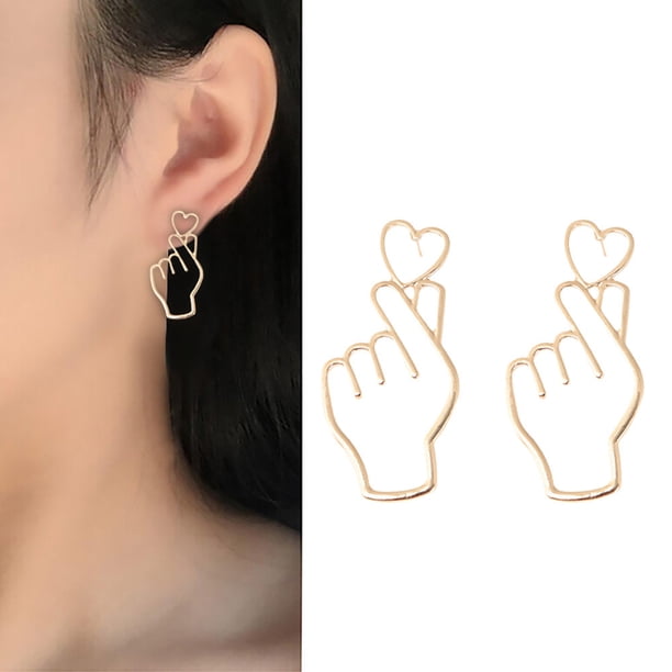 Fiudx 1 Par de Pendientes de Aleación con Forma de Corazón para Dedo, Ahuecados, Adornos de Joyería