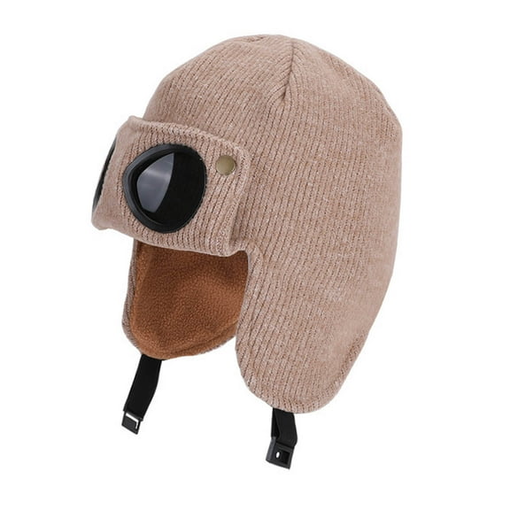 Eltusu Boys Thermal Beanies, Ears Flaps Knitting Cotton Warm Soft Winter Hats Coffee Size 6-13 T