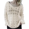 thumbnail image 1 of Mujer Tops Clásico Cuello en V Manga Larga Color Sólido Diamante Hueco Suéter Blusa Pompotops gfhjh11307, 1 of 5