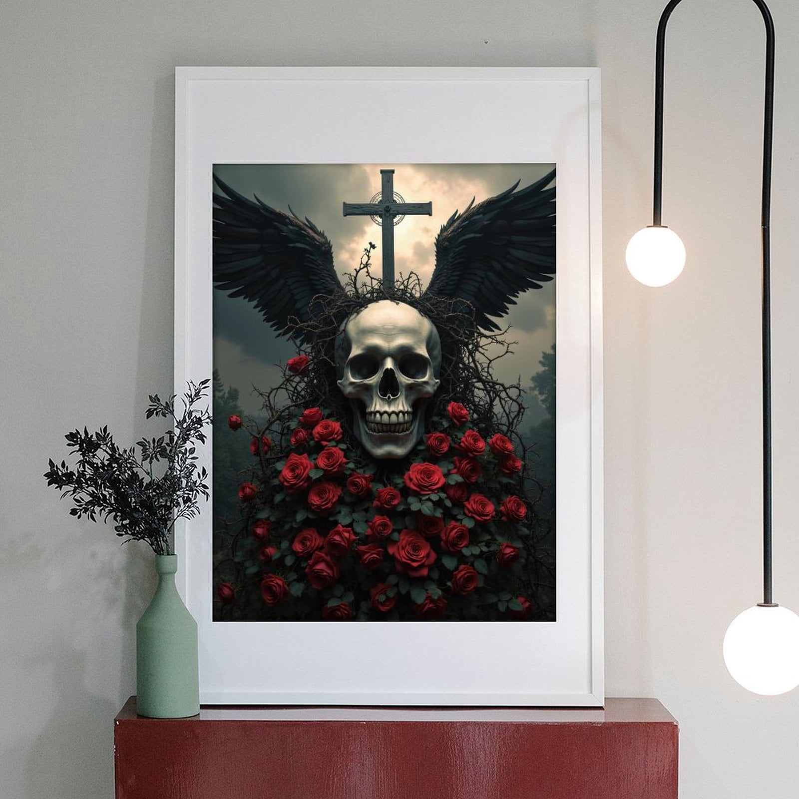 Diamond Art Kits for Adults - 5d Dark Wings Skull Roses Cross Diamond Painting for Adults, Diamond Art for Adults Beginners, Diamond Painting Kits for Adults for Home Wall Decor