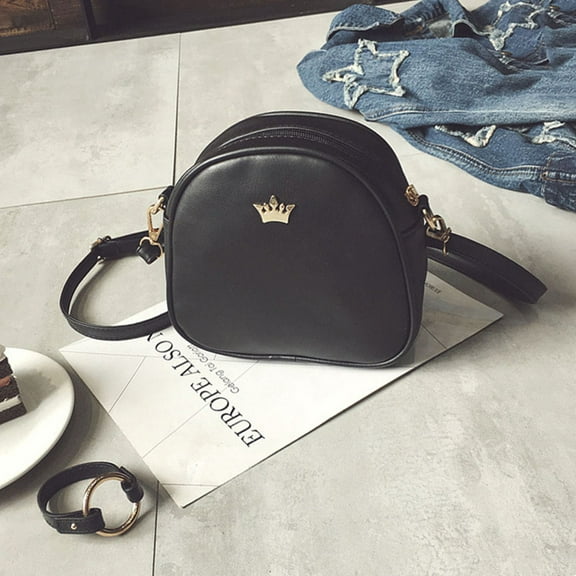 Raindrops Women's Fashion Crown Small Square PU Crossbody Bag Black with Strap Adjustable for Everyday Use 6.5x4.5 Inches