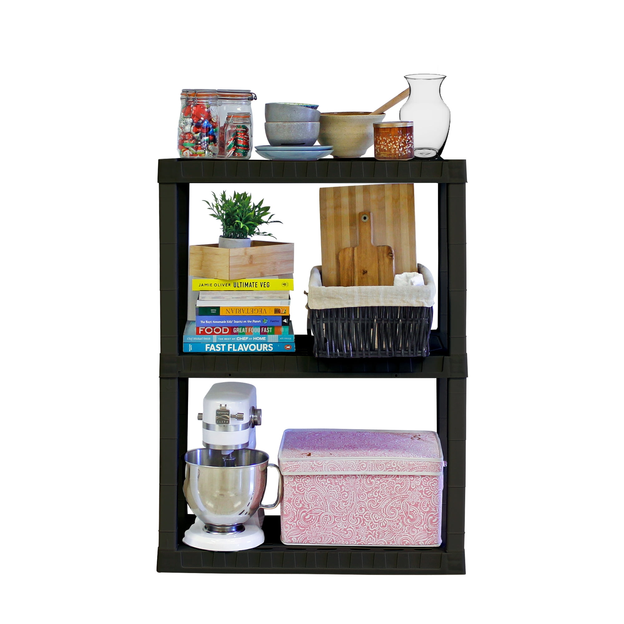 Hyper Tough plastic Storage Shelves Garage Shelving Unit 3-Tier 39"H x 30"W x 14"D, Black 300 lb Capacity