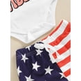 thumbnail image 6 of Bagilaanoe 4th of July Outfits for Newborn Baby Girl Short Sleeve Letter Print Romper Tops + Striped Shorts + Headband 3M 6M 12M 18M Infant Independence Day Clothes 3pcs Short Pants Set, 6 of 8