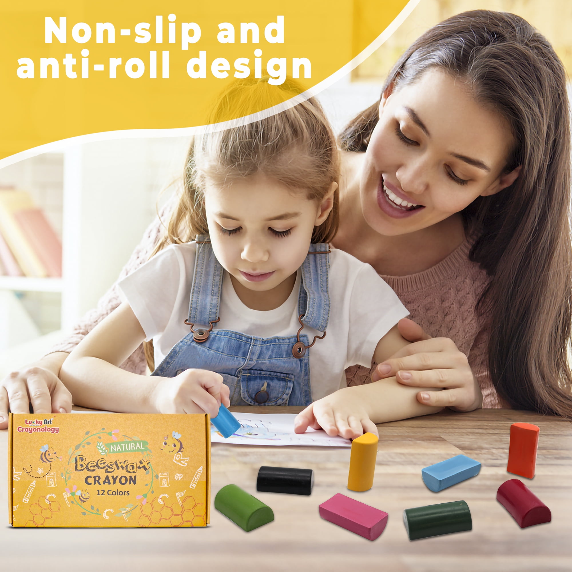Lucky Art Natural Beeswax Crayon 12 Colors, Toddler Crayons, Non Toxic, Safe for Toddlers, Kids and Children, 12 Piece Count