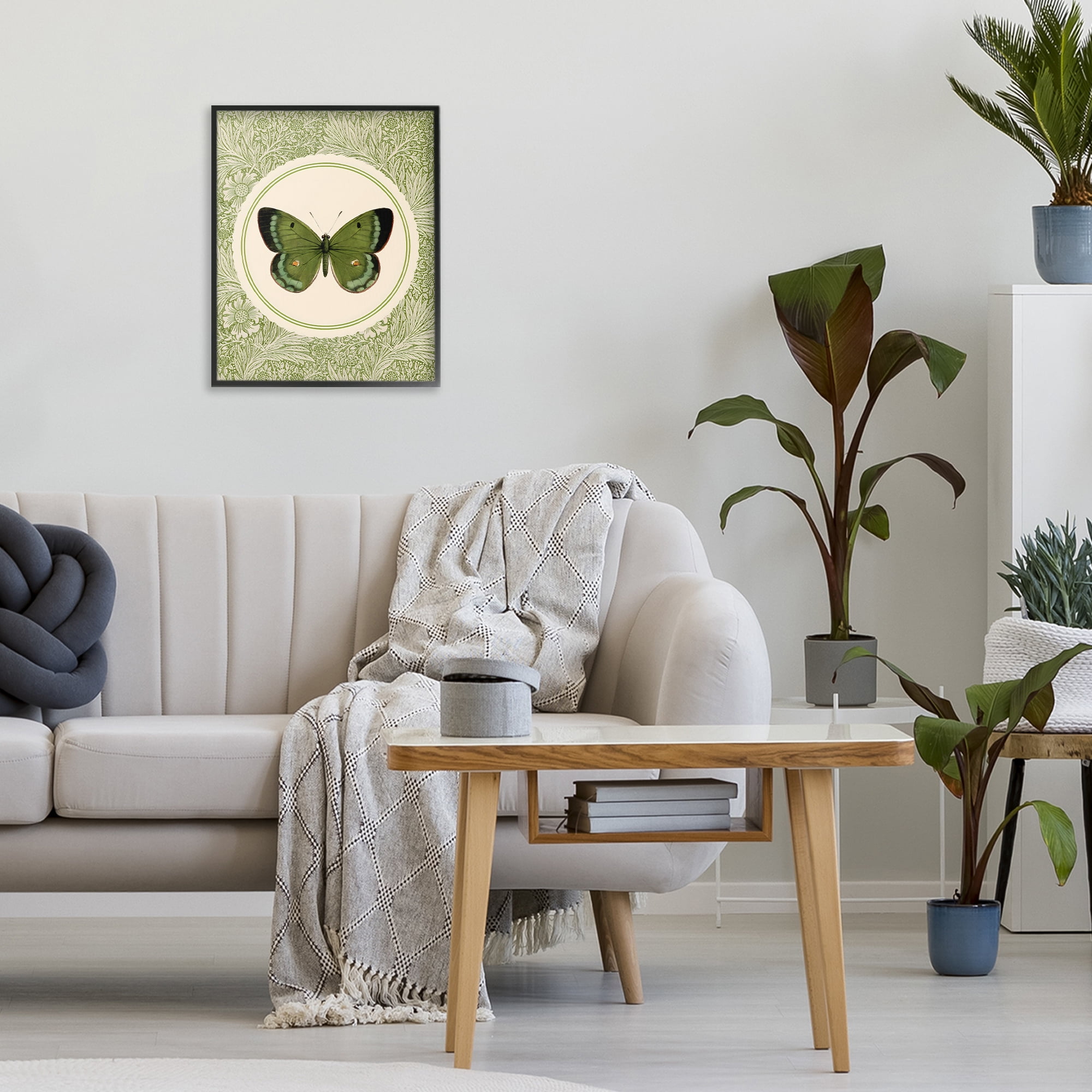 Stupell Industries Green Butterfly Botanical Medallion Black Framed Giclee Art, design by LSR Design Studio