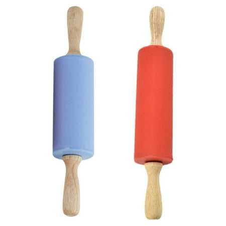 

2pcs Wooden Handle Rolling Pin Dough Pastry Roller Fondant Cake Noodle Baking Tool Kitchen Supplies for Home (Red + Blue)
