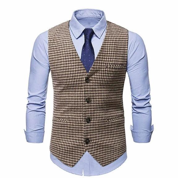 IROINNID Men's Sleeveless V-Neck Short Vest Stripes Waistcoat Comfy Four Seasons Fit Suit Vest