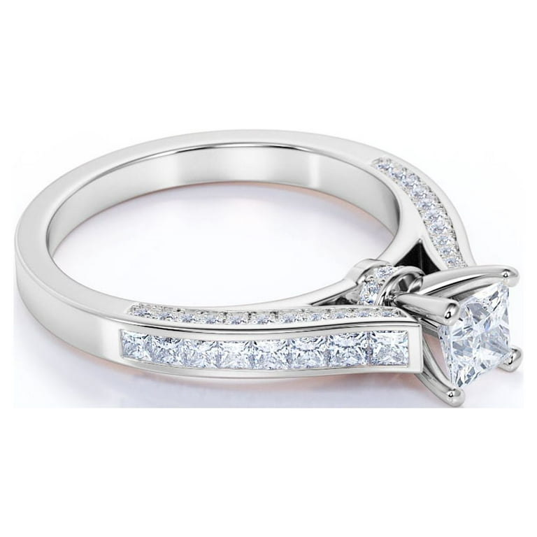 1 Carat Princess Cut Moissanite Engagement Ring - Bridal Set - Double Halo  Ring - Cluster Ring - 18k White Gold Over Silver 