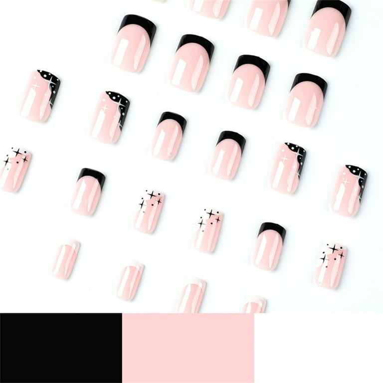 Fofosbeauty 24PCS Fake Press on Nails Coffin Long Fake Nails for Girls  Women, Mint French with Crux Metal 