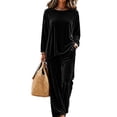 thumbnail image 2 of 2 Piece Lounge Set for Women Velvet Crewneck Long Sleeve Tracksuit, 2 of 5