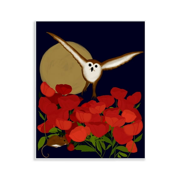 Stupell Industries Owl over Poppy Field Animals Painting Unframed Art Print Wall Art, 11 x 14