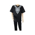 thumbnail image 4 of Men 2pc Stacy Adams leisure suit Linen Cotton With Embroidery 3670 Black white, 4 of 4