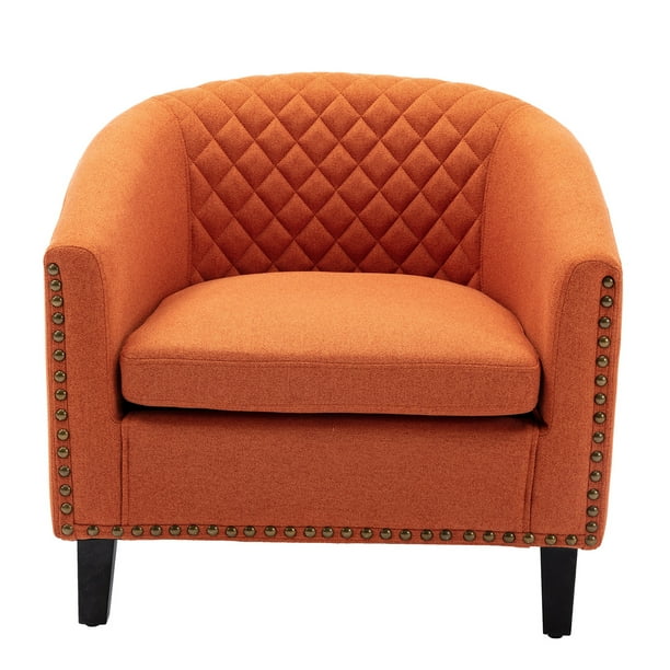 Modern Accent Chair Single Sofa Comfy Upholstered Arm Chairs With Nailheads And Wood Legs Lounge For Living Room Bedroom Small Space Office Apartment Orange Com Modern Accent Chair Single Sofa Comfy, Small Club Chairs Upholstered
