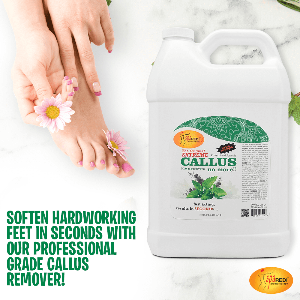 SPA REDI - Callus Remover for Feet Gel, Mint and Eucalyptus, 128 Oz - Professional Pedicure Foot Care - Removes Toughest Calluses in Seconds and Smooths Dry Cracked Heels