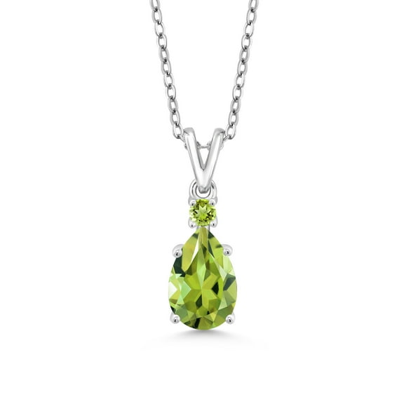 Gem Stone King 925 Sterling Silver Green Peridot Pendant Necklace for Women (1.37 Cttw, Gemstone August Birthstone, Pear Shape 9X6MM, with 18 inch Chain)