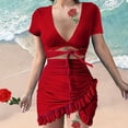 thumbnail image 2 of Vestido HUOGUO Fashion corto asimétrico sexy con cuello en V para mujer, 2 of 5