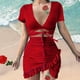 thumbnail image 2 of Vestido HUOGUO Fashion corto asimétrico sexy con cuello en V para mujer, 2 of 5