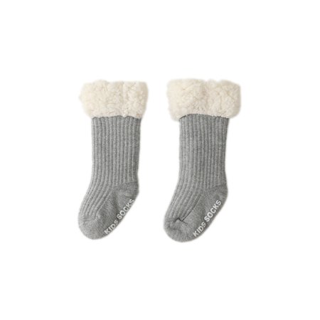 

harmtty 1 Pair Practical Anti-slip Baby Socks More Thicken Close Fit Cashmere Infant Socks for Daily Wear Light Grey S