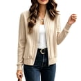 thumbnail image 4 of IUYRTFE Women's Zip Up Ribbed Knit Bomber Jacket Long Sleeve Lightweight Casual Cardigan Top, 4 of 9