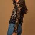 thumbnail image 6 of QINGFSAP Womens Sheer Lace Top Boat Neck Long Sleeve Floral Mesh Slim Fit Casual Going Out Blouse, 6 of 9