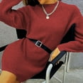 thumbnail image 4 of Efsteb Women's Long Sleeve Sweater Dresses Crewneck Casual Knitted Sweater Dress Trendy Fall Pullover Sweater Dress (Wine,XXXL), 4 of 8