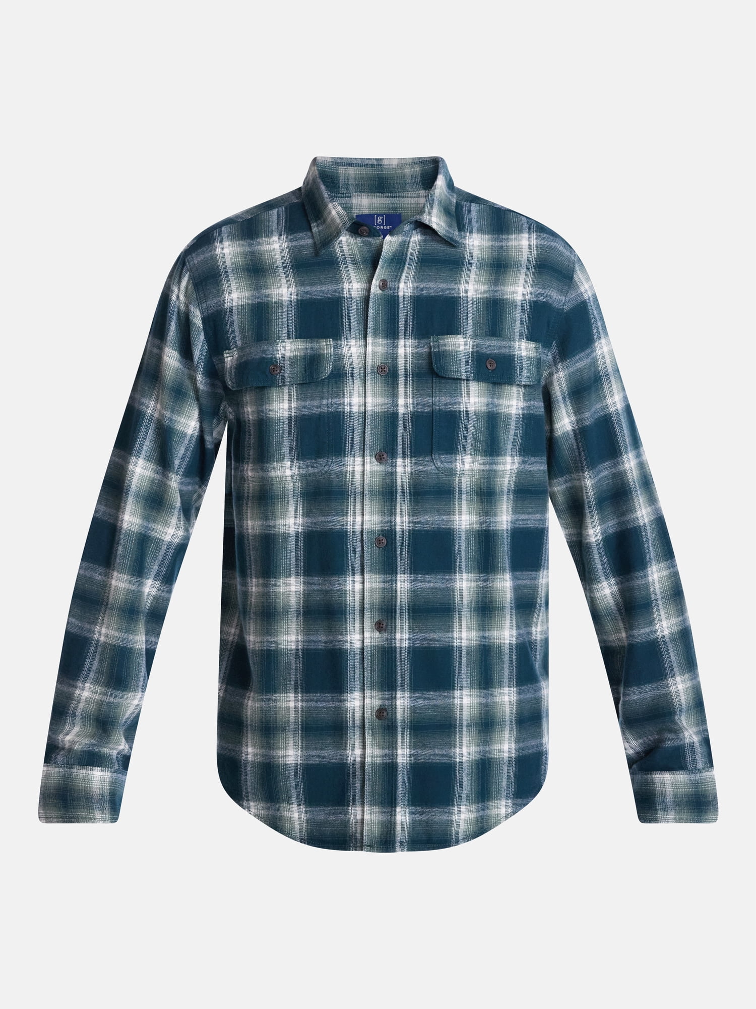 George Men's and Big Men's 100% Cotton Double Pocket Flannel Shirt, Sizes XS-3XLT