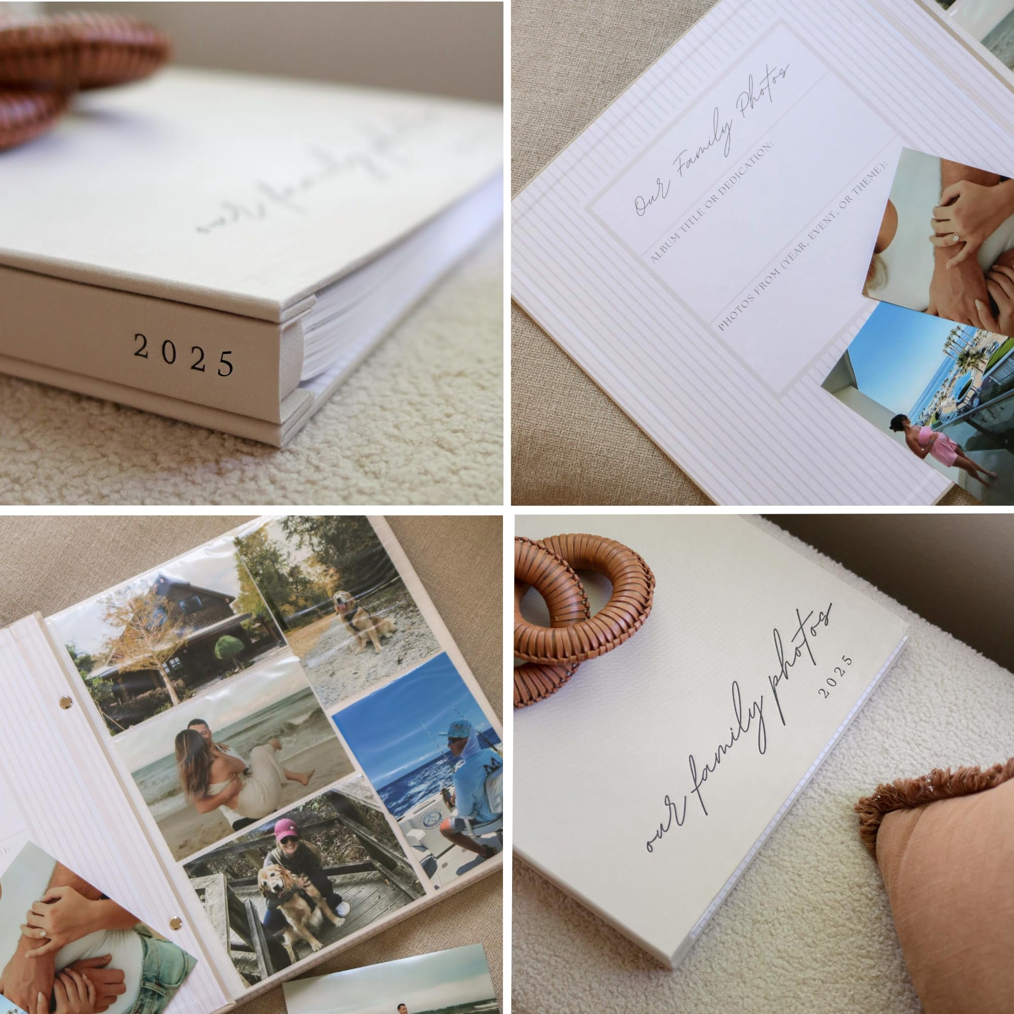 Family Photo Album 4x6 Pictures & Custom 2025 Year - Large Linen Picture Book 400 Horizontal & Vertical Pockets - Personalized Scrapbook Memory Book For Baby, Kids, Vacation, Couples, Anniversary