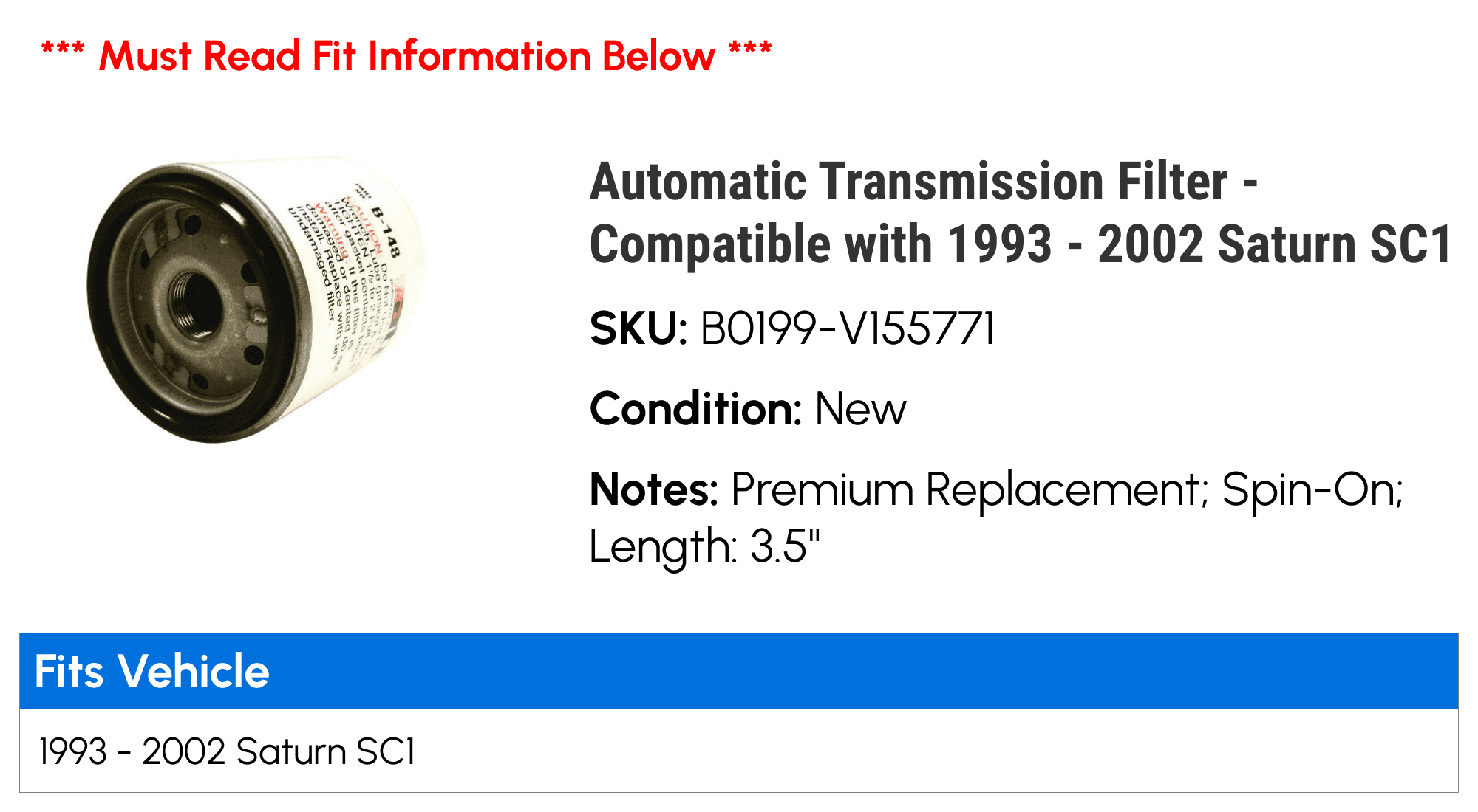 Automatic Transmission Filter - Compatible with 1993 - 2002 Saturn SC1 1994 1995 1996 1997 1998 1999 2000 2001