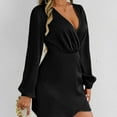 thumbnail image 5 of Oksale Cross V Neck Mini Dresses for Women Trendy Long Sleeve Winter Dress Sexy Cozy Soft Wedding Party Satin Dresses for Holiday Black S, 5 of 9