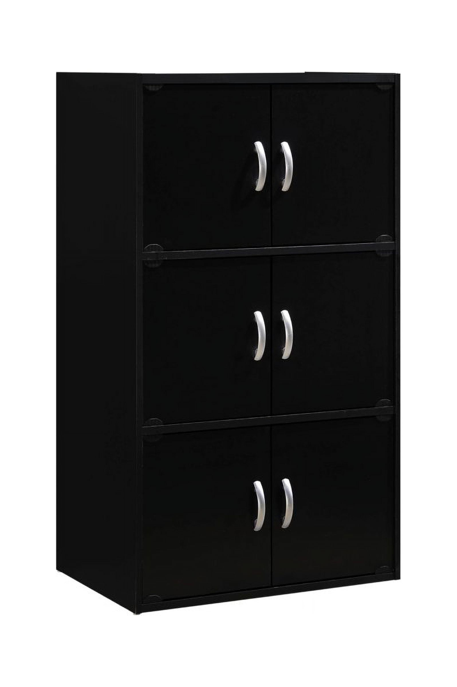 Hodedah 3-Shelf, 6-Door Multipurpose Bookcase, Black