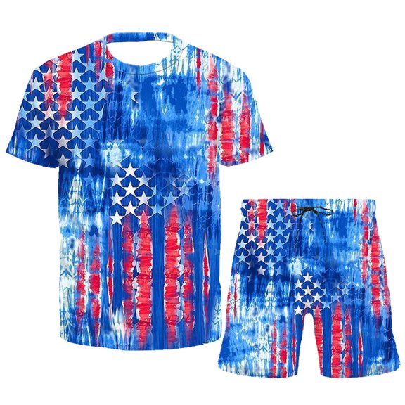 Vedolay Shorts Tracksuit Men's Short Sleeve Tracksuit Summer Shirt & Shorts Set,Blue L