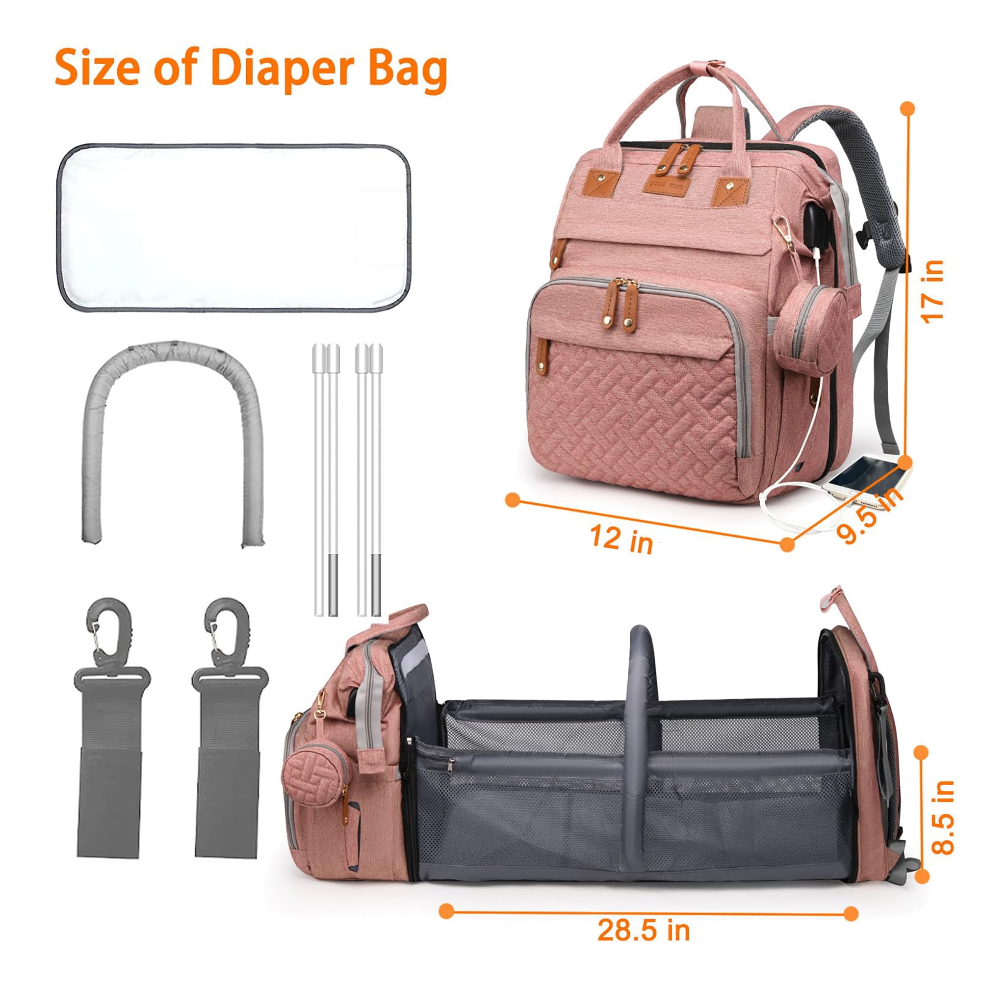 Baby Diaper Bag Backpack with Changing Station,Waterproof 30L Large Capacity Portable Travel Bag for Moms Dads,Insulated Milk Pocket &USB Charging Port