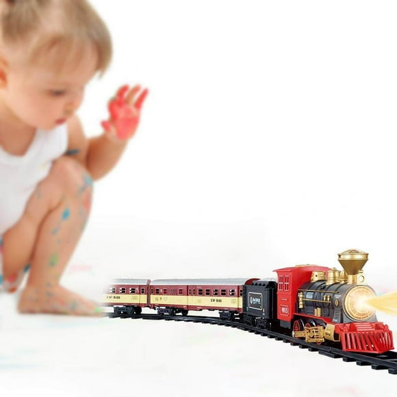 Baohd Battery Operated Electric Train Toy Toy Train Set with Lights landscape decoration gift & children kids Sound Red Steam