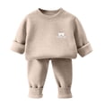 thumbnail image 3 of FSYBOA Girls Outfit Set, Fleece-lined Crew Neck Casual 2 Piece Tops and Pants Khaki Size 7-8T, 3 of 8