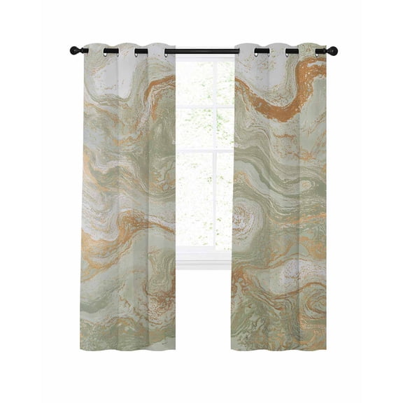 Sage Green Marble Blackout Curtains 54 Inches Long for Bedroom, Contemporary Abstract Fluid Art Thermal Insulated Room Darkening Black Out Window Curtain Panels Grommet Drapes for Living Room