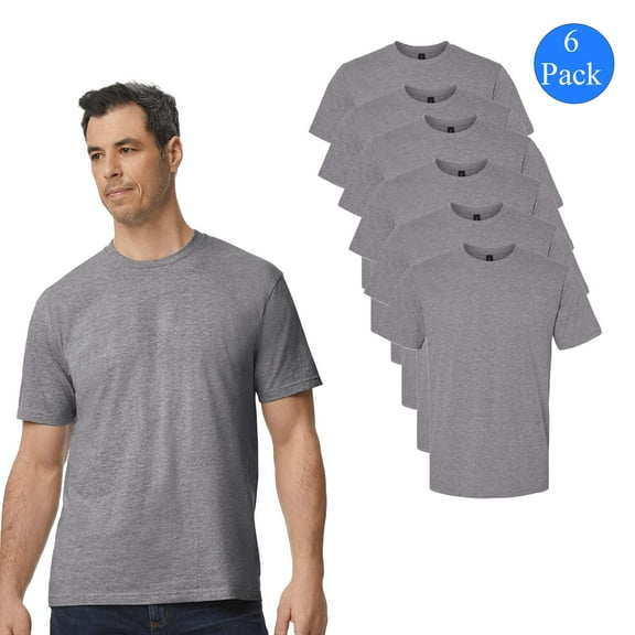 Gildan Midweight Taped Neck T-Shirt for Men, Short Sleeve Graphite Heather Classic Tee, 6 Pack, S