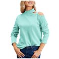 thumbnail image 2 of Womens Turtleneck Sweater Sexy One Shoulder Tops Casual Knit Long Sleeve Shirts Cut Out Pullover Going Out Outfits Mint Green L, 2 of 4