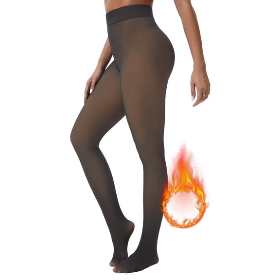 UNEEI Fleece Lined Tights for Women - Winter Thermal Leggings Pantyhose, Fake Translucent Thick Warm Sheer Tights, Size M