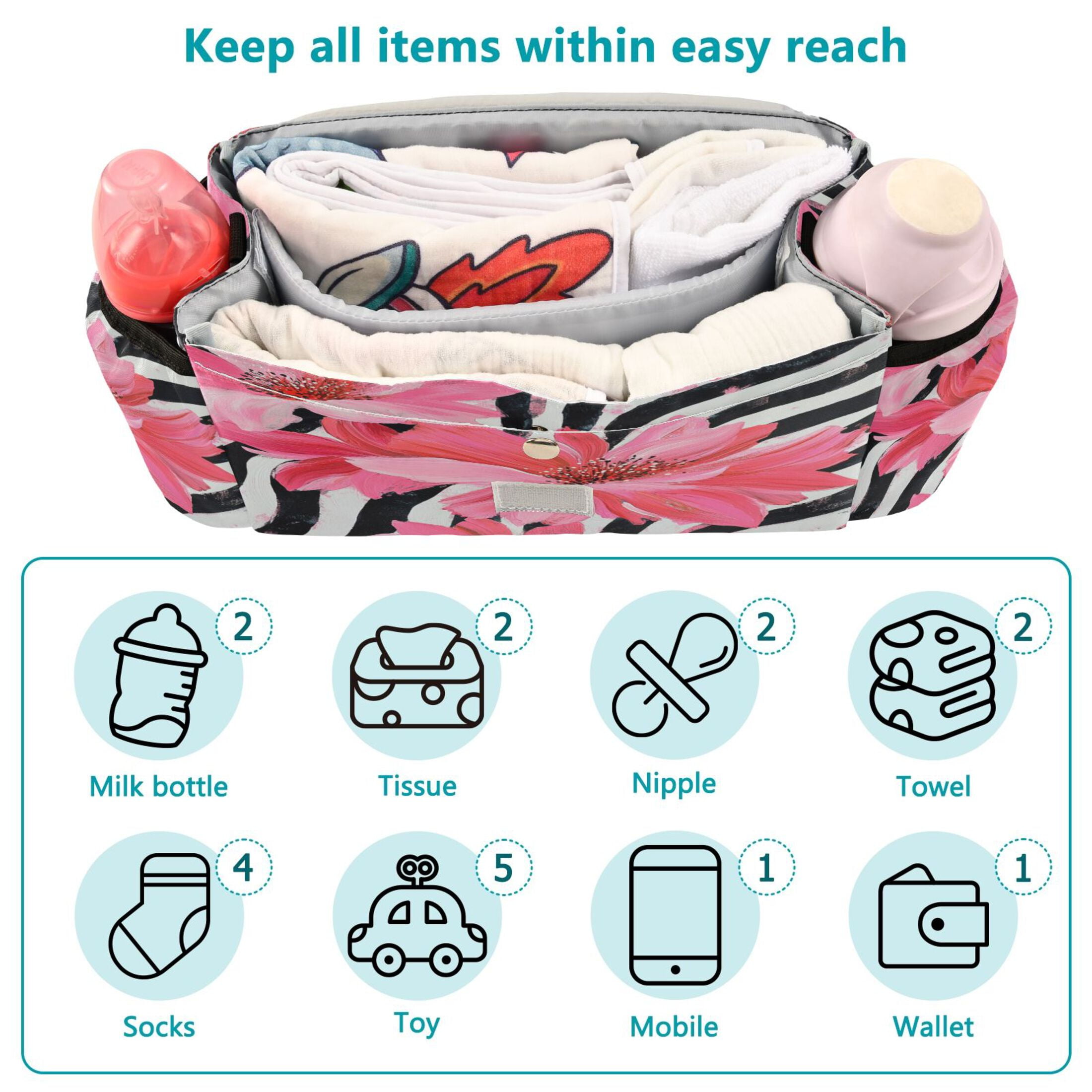 DIXRUYEE Stroller Organizer Petal Symphony Printed