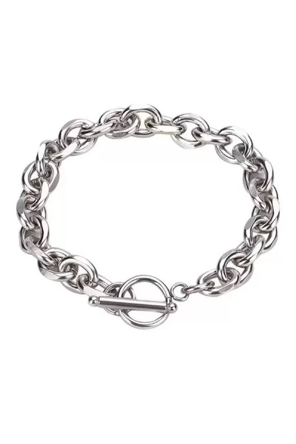 Silver Stainless Steel Rolo Chain Toggle Bracelet | Heavy Duty OT Clasp Curb Chain Bracelet | Minimalist Everyday Jewelry for Him Her