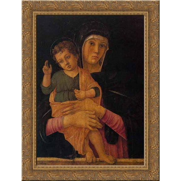 Madonna with Child Blessing 20x24 Gold Ornate Wood Framed Canvas Art by Bellini, Giovanni