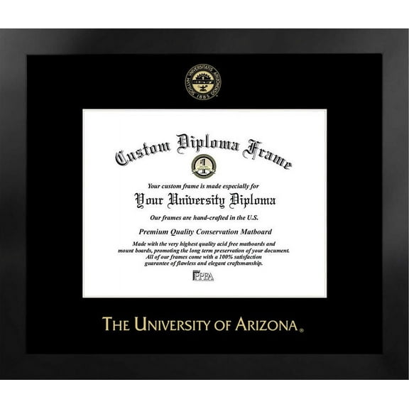 University of Arizona 11w x 8.5h Manhattan Black Single Mat Gold Embossed Diploma Frame with Bonus Campus Images Lithograph (value savings at $59)