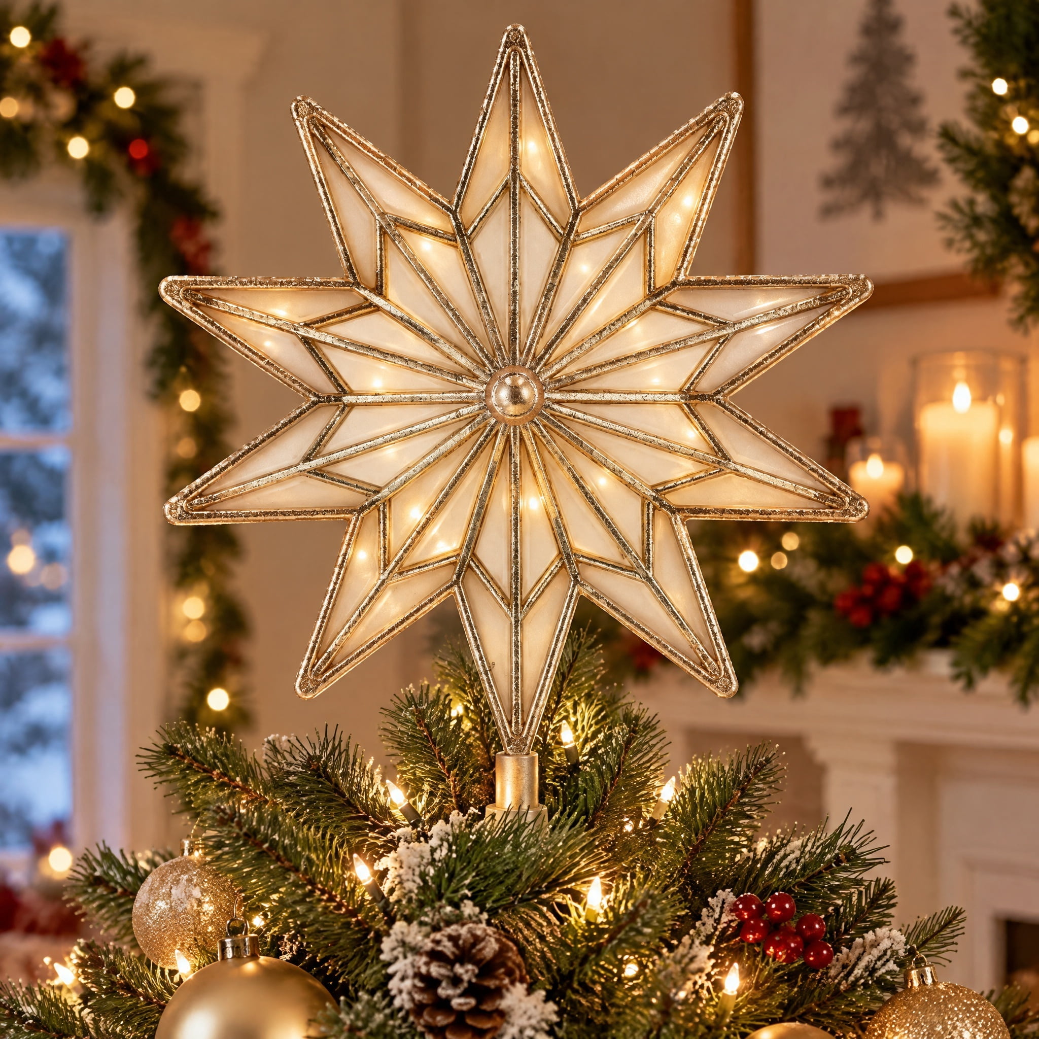 LED Snowflake Christmas Tree Topper, Gold, 13", by Holiday Time
