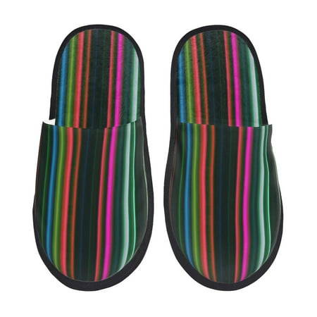 Balery Colorful Stripes Slient Indoor Furry Fleece Comfort House Shoes Soft Non-Slip Home Shoes Cotton slippers House Slippers-- Large
