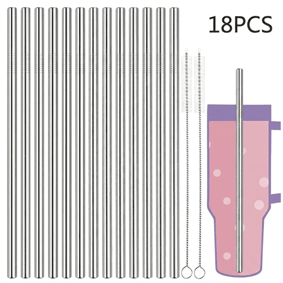 ROSEXIXI 18Pcs 304 Stainless Steel Metal Straws Colorful Reusable Drinking Straws for Cocktail Iced Coffee Party