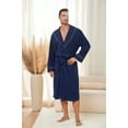thumbnail image 2 of U2SKIIN Men Fleece Robe,Soft Lightweight Long Shawl Collar Bathrobe,(Navy,L-XL), 2 of 5