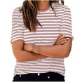 thumbnail image 2 of T Shirts Short Sleeve Tees for Women Fashion Striped Print Tops Trendy Lightweight Casual Summer Outfits Clothes 2025, 2 of 6
