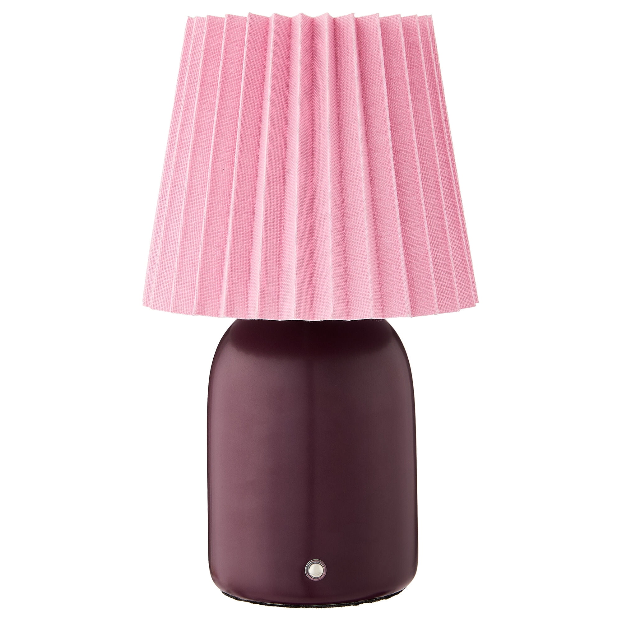 Mainstays 11" Purple Rechargeable LED Portable Lamp with Dimmable Touch Sensor and Pink Linen Shade