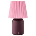 thumbnail image 2 of Mainstays 11 in Rechargeable LED Portable Table Lamp, Purple Base with Pink Linen Shade, Dimmable Touch Sensor, 2 of 5